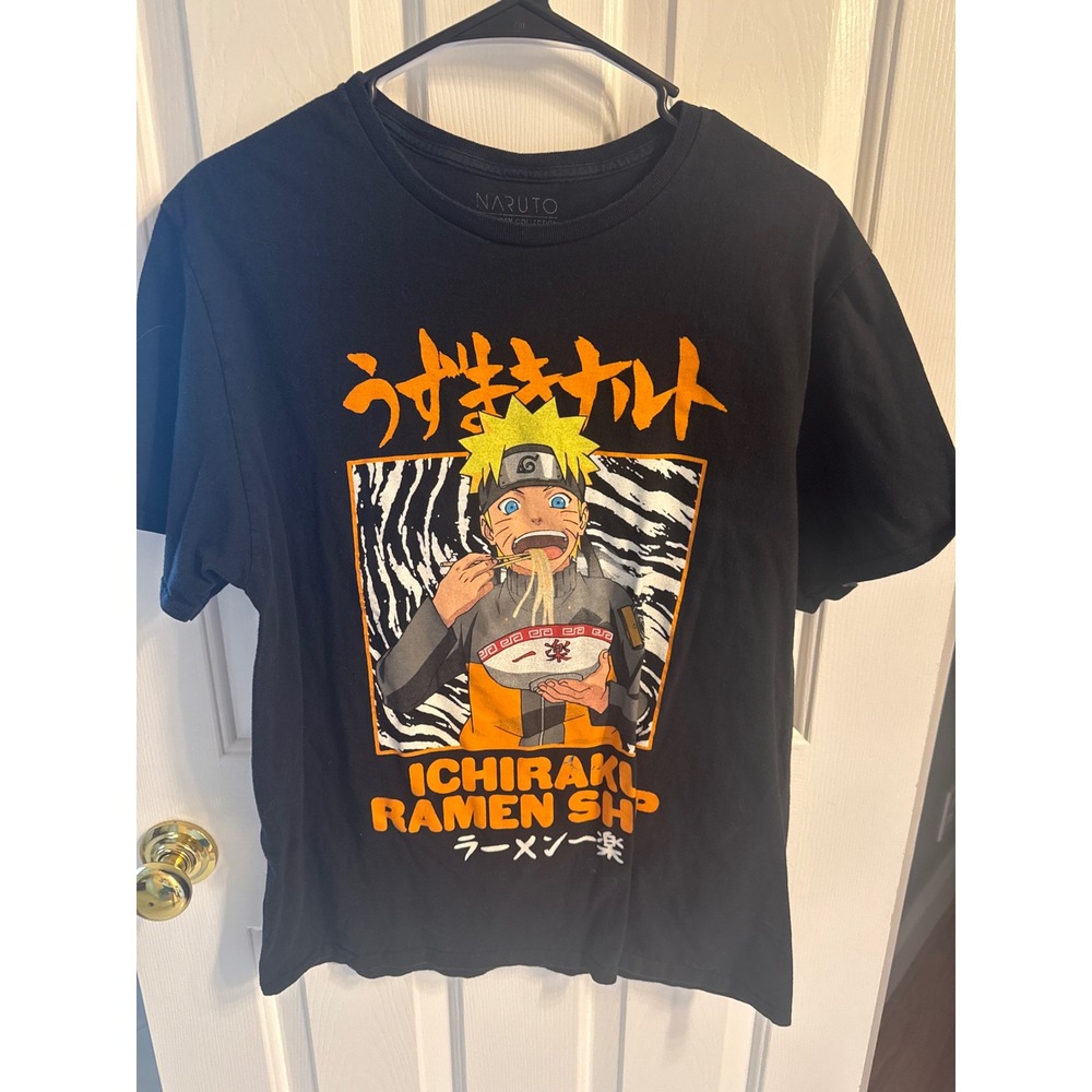 Naruto Shippuden Ichiraku Ramen Shop Graphic T-Shirt Black Mens Large Cotton